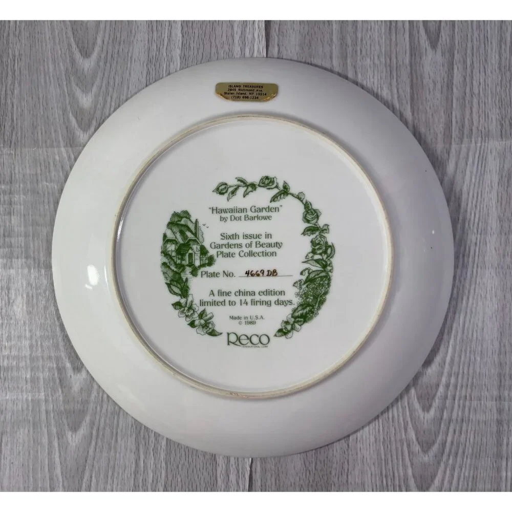RECO 1988 By Dot Barlowe Plate Gardens flowers floral set x 7 made in USA